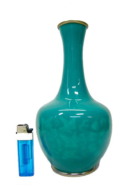 3Q 売切!☆七宝焼☆翡翠色☆花瓶☆花入れ☆花器☆花模様☆つる首☆共箱☆-