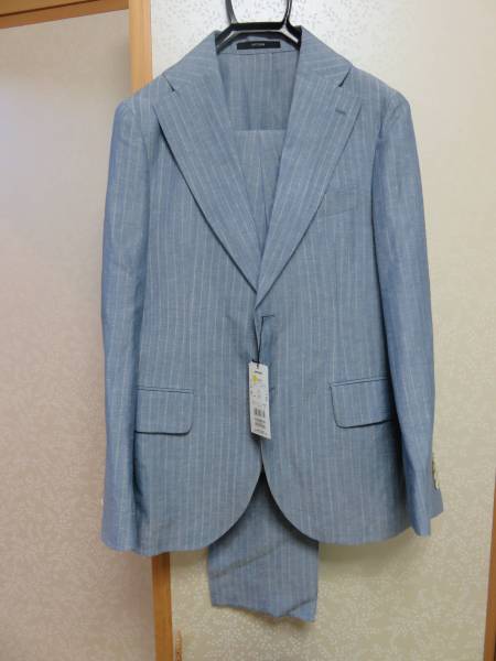 新品8.7万★アルチザン コムサ 春夏ウールリネン清涼スーツS★淡青