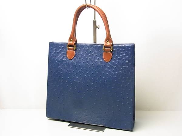 オーストリッチ トートバッグ ブルー USED Felice.O フェリーチェ 未 