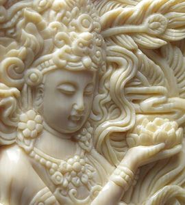 本象牙 細密彫刻 人物彫 根付 提げ物 瓢箪 在銘 保証品 時代物 /検)