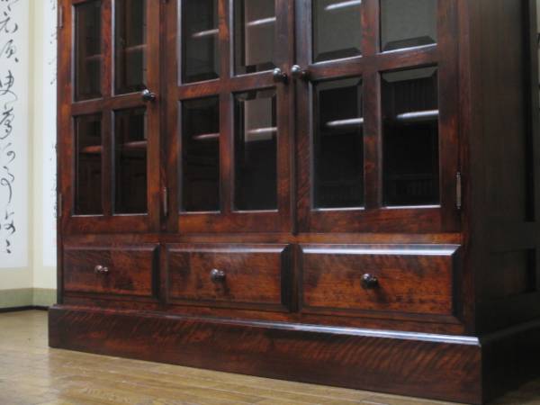 北海道 蝦夷民芸家具 樺 無垢材 サイドボード/飾り棚/キャビネット/本箱/本棚/ブックケース（検）松本民芸