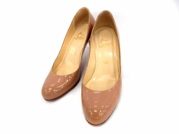 クリスチャンルブタン Christian louboutin パンプス ラウンドトゥ エナメル べージュ 37.5 /☆Q28