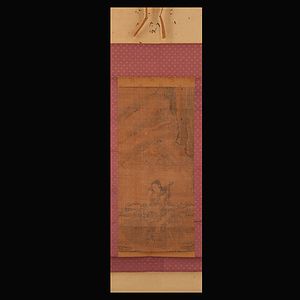 7【古い！ウブ品！】文殊菩薩像図 絹本 掛軸／仏画 仏像 仏教美術 古画