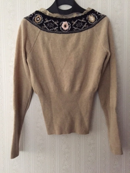 バレンチノ 長袖セーター レディース ベージュ×黒×マルチ