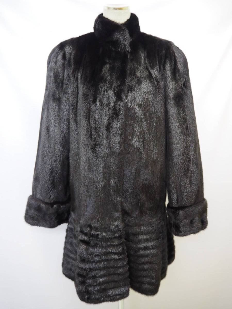 ■ブラックミンク■セミロングデザインコート■着丈87㎝■PIERRE BALMAIN■
