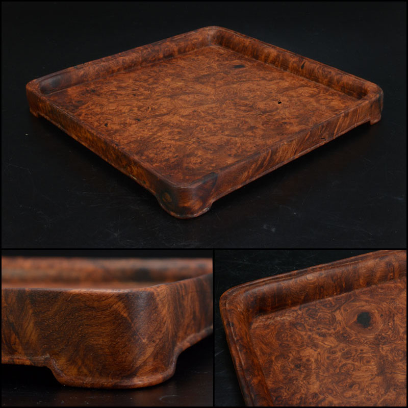 【慰萌】煎茶道具　唐木花梨葡萄木　四方盆　煎茶盆　古玩　MWLY