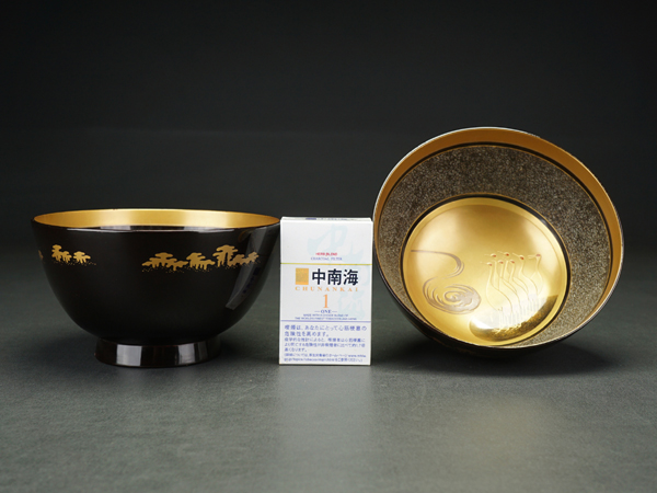 古多】時代 木製光琳鷺蒔絵盃洗一双◇茶道具/漆器/共箱 M374 木製漆器