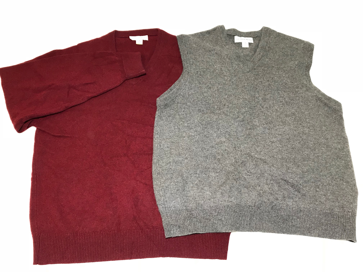 必見!イングランド製!SAKS FIFTH AVENUE/サックスフイフスアベニュー カシミヤ100%Vネックニットセーター&ニットベストセット販売Sサイズ□