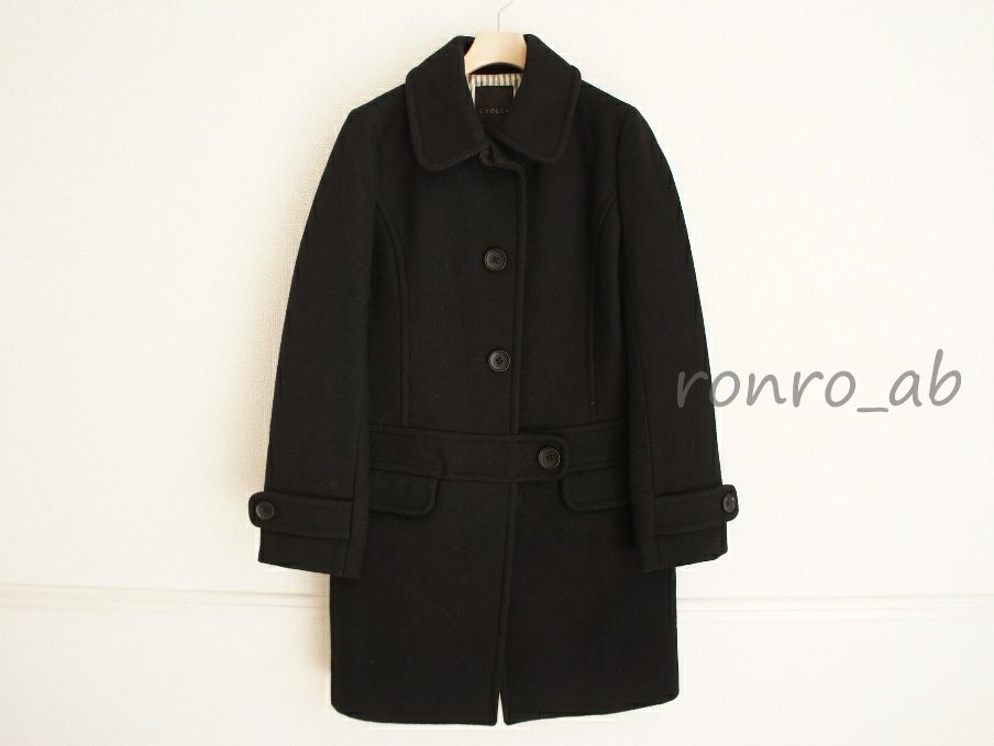 美品 アクアガール CROLLA ステンカラー ウール コート38黒ab0
