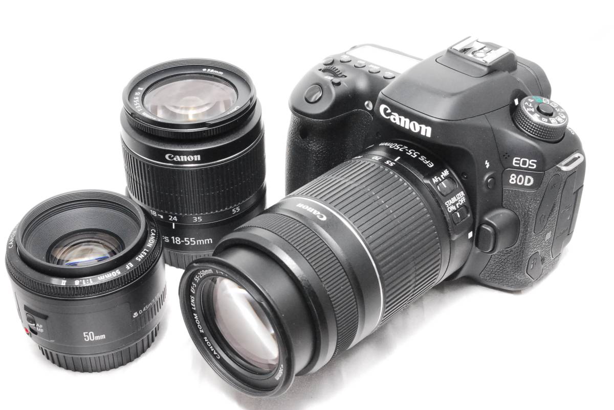 ☆極美品☆Canon キャノン EOS 80D Wズーム 単焦点 3本セット