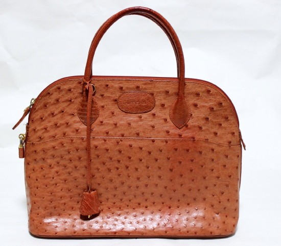 良品 ☆ LORENZI 本物！ オーストリッチ革2wayバッグ ブラウン系 