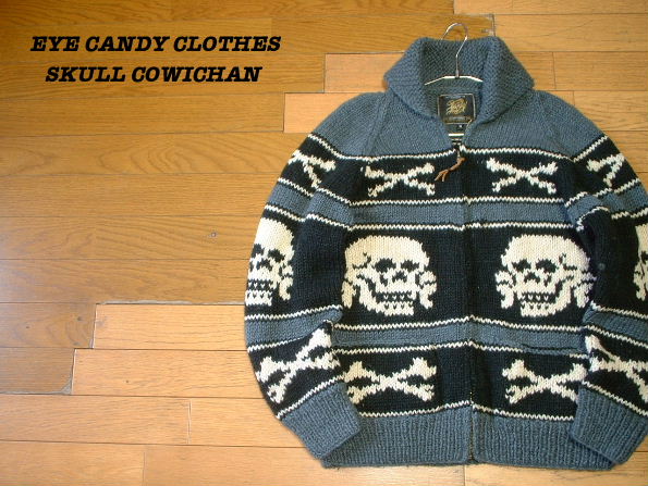 本場ネパール製EYE CANDY CLOTHES.スカル柄カウチンセーター美品MボーンSKULLニットMADE IN NEPAL