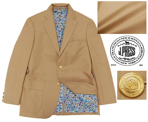 110周年限定！美品 ジェイプレス J.PRESS 「ペピンメリノ」 金ボタン 裏花柄 厚手ウールジャケット/ブレザー A6