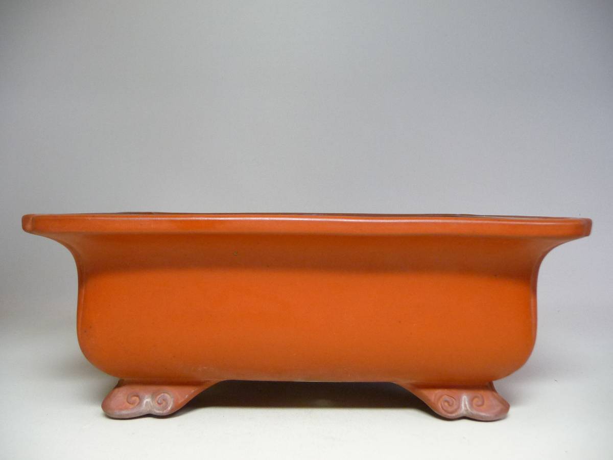 ▼佳山園　朱泥外縁隅入雲脚長方鉢　23.2x16.5x8.8cm