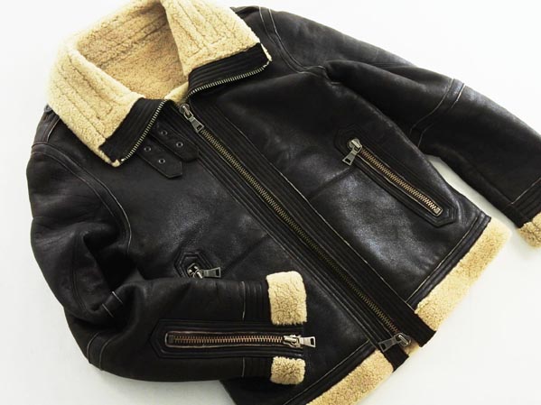 バーバリー ブラックレーベル 羊革 ムートン ボア ジャケット sizeM/茶 ◎ ◆■ ☆ hmb3