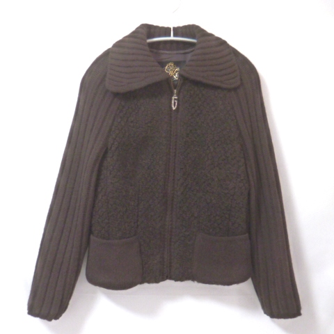 F11◇伊太利屋 イタリヤ/美品！ニット ジャケット/こげ茶 7号（Sサイズ