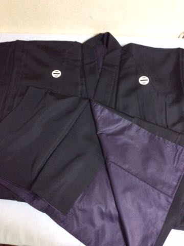 ■★和装着物 男性用 黒 着物/紋入り/絹素材 M.3986