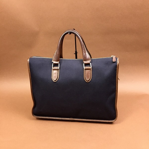 ●美品 美色 ステファノマーノ ブリーフ ビジネス バッグ 書類カバン ナイロン 紺ネイビー K1120