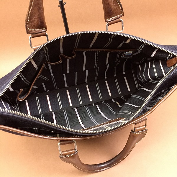 ●美品 美色 ステファノマーノ ブリーフ ビジネス バッグ 書類カバン ナイロン 紺ネイビー K1120
