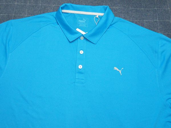 プーマゴルフポロシャツストレッチ 青★USXXL(4L～5Lくらい 脇下身幅68cm) ★アメリカ直輸入大きいサイズのゴルフウェア多数★送料無料