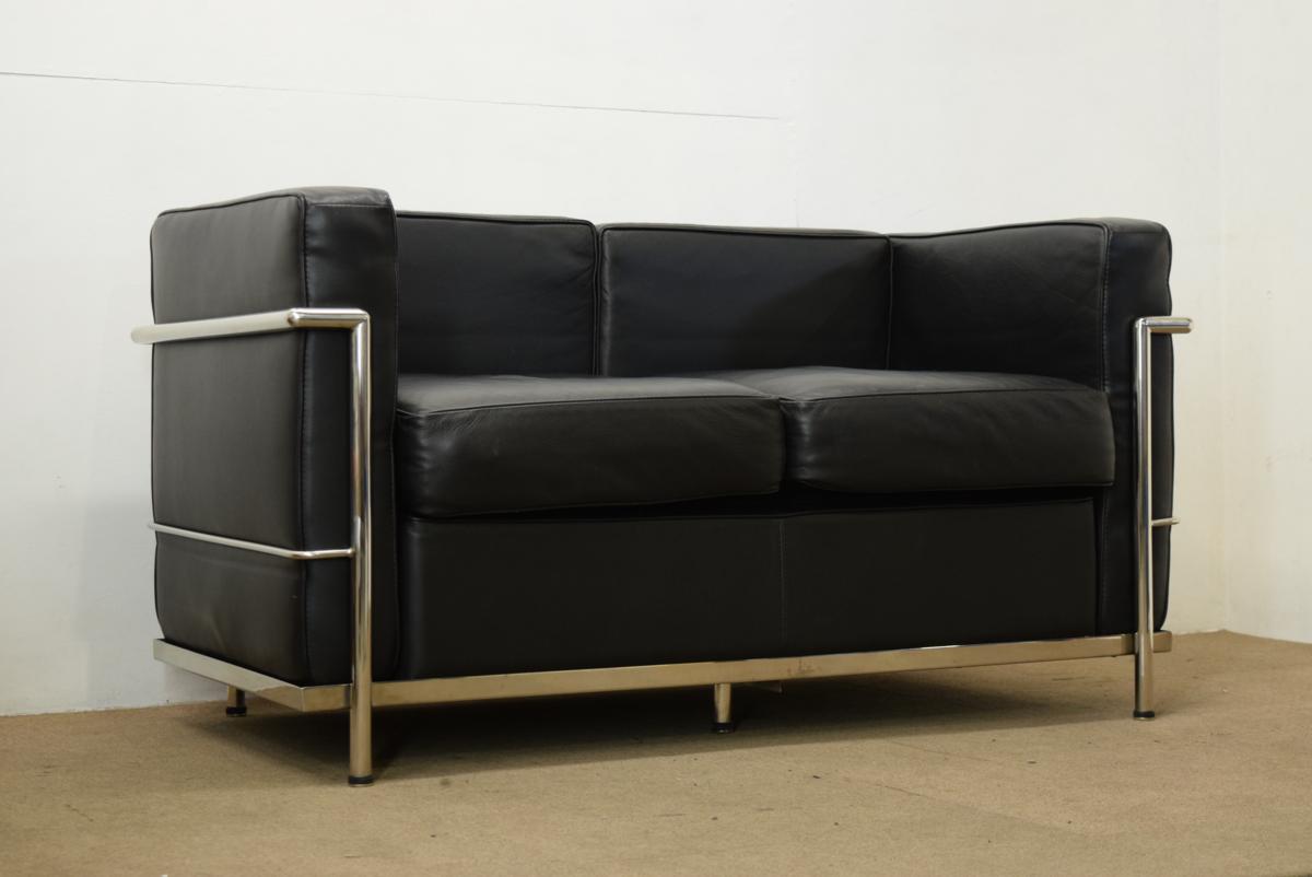 ル・コルビュジェ LC2 本革使用黒 グランコンフォール ラブソファー リプロダクト品 神奈川発 12-C013