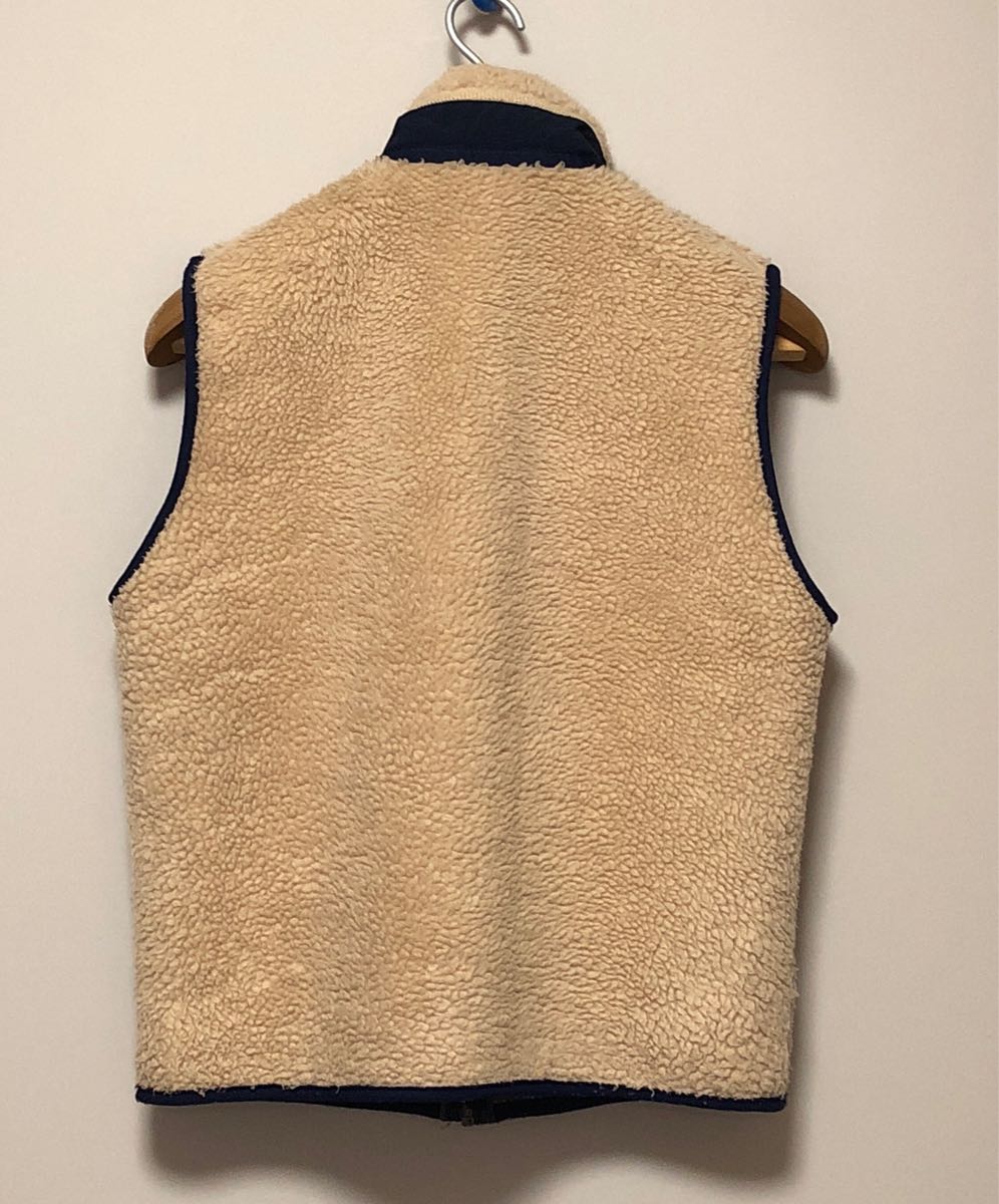 USA製★patagonia パタゴニア レトロXベスト メンズS ナチュラル×ネイビー フリース ボアジャケット クラシックカーディガン