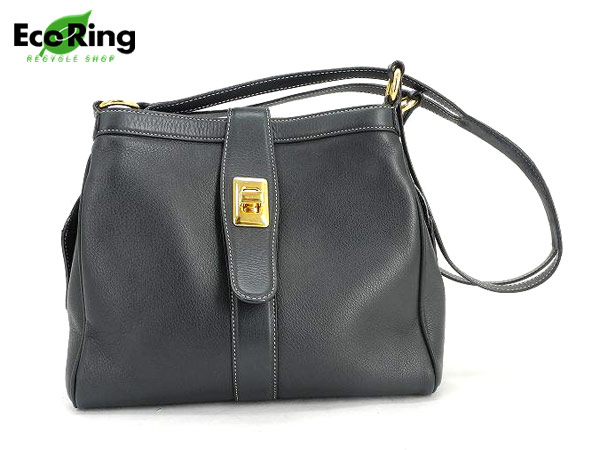 1円 美品 モラビト レザー ショルダーバッグ ネイビー CA828