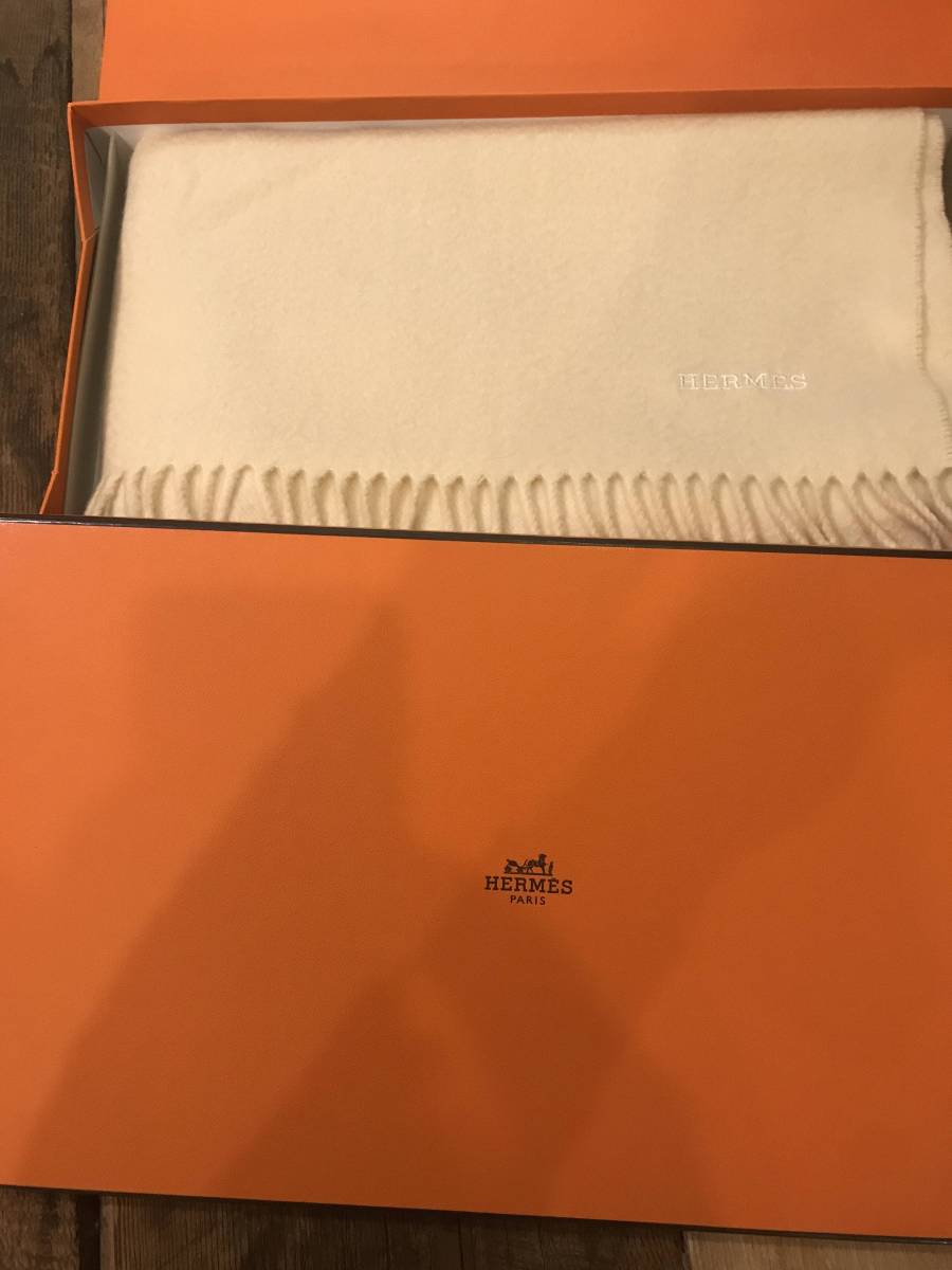 HERMES カシミア×シルク 超大判マフラー オフホワイト系 マフラー ショール 巻物 箱付き