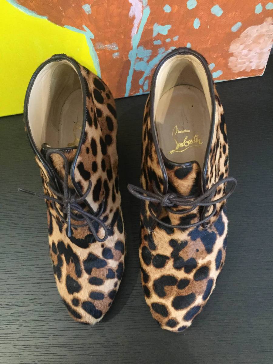 クリスチャンルブタンLouboutinレオパードハラコフラットシューズ37