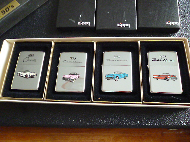 1990 ZIPPO The Fabulous 50s・50sカー　シリーズ・４個セット・未使用　コルベット・キャデラック・シボレー・サンダーバート