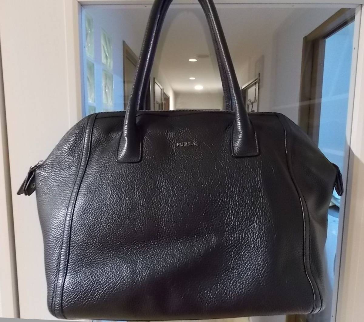 USED/ フルラ 黒トートバッグ/上ファスナー/A4/肩掛け可 ,フルラ 黒