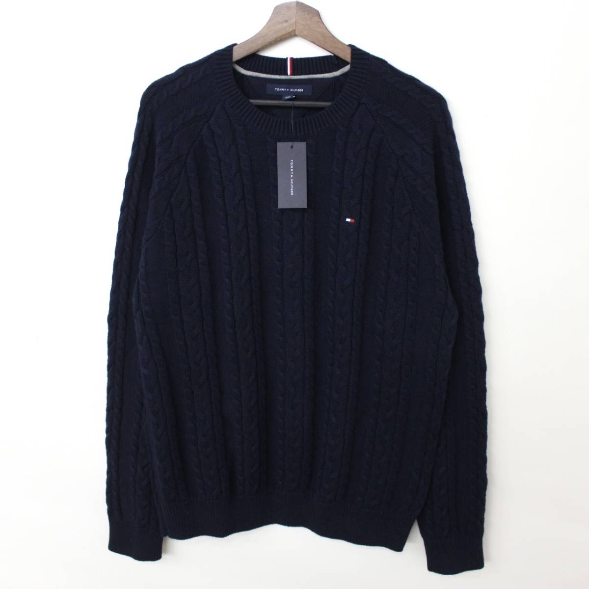 新品/正規(tt495)TOMMY HILFIGER(メンズ L)*濃紺色【cable Knit／ケーブルニット】TOMMY社の丁寧編込みニット◆トミーヒルフィガーUSモデル