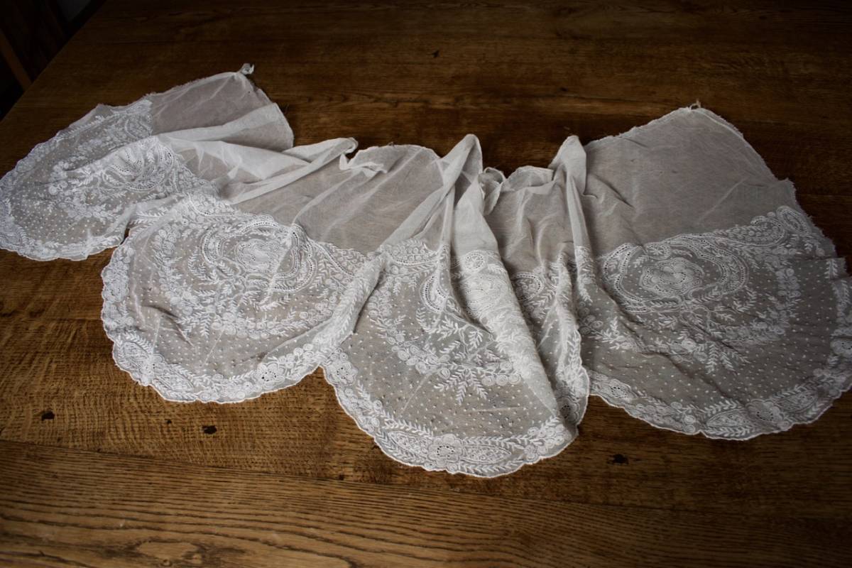 フランス アンティーク チュールレース お花刺繍 ガロンレース 