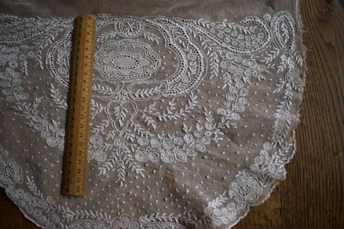 フランス アンティーク チュールレース お花刺繍 ガロンレース 