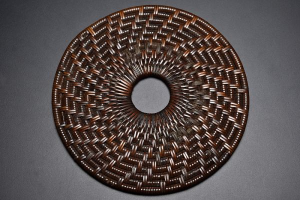 瓶座 急須台 瓶床 釜敷 瓶敷 煎茶道具 瓶台 急須 白籐編梅花式・圓式瓶