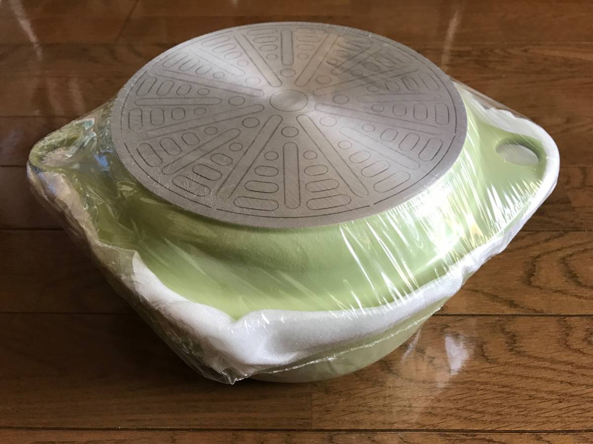 美品　ワイドオーブン　グリーン　アサヒ軽金属　ガラス蓋 新品未使用】アサヒ軽金属 ワイドオーブン（カラー：ライトグリーン