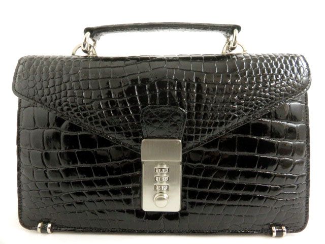 お買い得，安い 極 ワニ革 ダイヤルロック付き クロコダイルレザー ビジネスバッグ／セカンドバッグ／ハンドバッグ ブラック&times;シルバー金具(セカンドバッグ)｜売買されたオークション情報、yahooの商品 セカンドバッグ