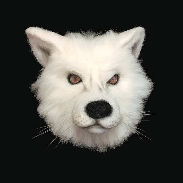 mokemoke　オオカミ（狼　犬　ブローチ　オーナメント　アクセサリー　羊毛　フェルト　ハンドメイド　ミニチュア　インテリア雑貨）