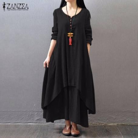 新品大きいサイズ6L～8Lフェイクレイヤードマキシワンピース 黒