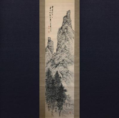 楽】半渓（金鋼山）日本画 朝鮮画 古美術 肉筆保証 紙本立軸 掛軸