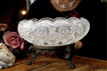 BACCARAT バカラ? 19世紀 フレンチ アンティーク ビンテージ クリスタル モール グラス テーブルセンターピース 硝子器 花瓶 フルーツ 盛器