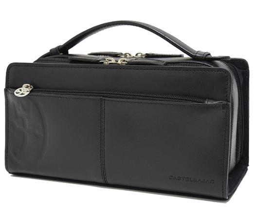 新品同様◎ IKETEI社 正規品 カステルバジャック CASTELBAJAC 牛革 ヌメ革 帆布 トリエ 大容量 セカンドバッグ クラッチバッグ 家紋