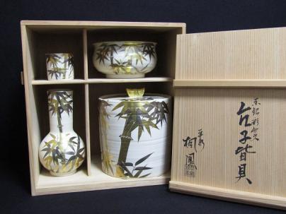 C07-3355[WWW] 京焼 平安 桐鳳 金彩 色絵 共箱 茶道具 4点セット 1円