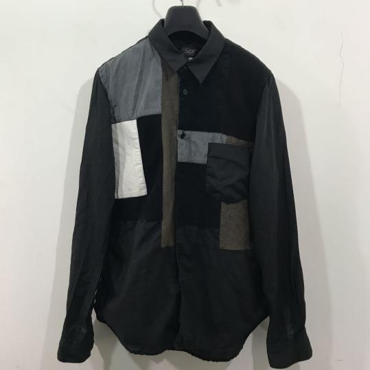 【セール，2025】 AD 2013 ブラック コムデギャルソン 特殊加工 ポリ 切替 パッチワーク シャツ M BLACK commedes garcons hommeshirt(Mサイズ)｜売買されたオークション情報、yahooの商品情報をアーカイブ公開 - オークファ 男性用