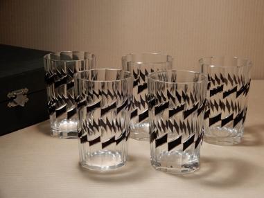 古い 切子 黒色被せ グラス 5客 カット ガラス 三越製 アールデコ