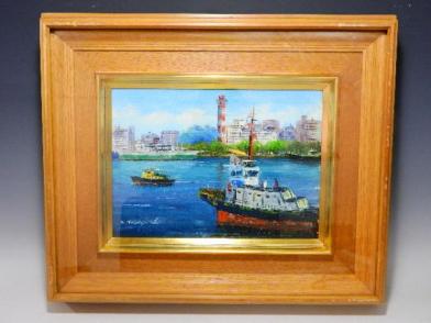 1028/□小林幸三 『横浜港』 油彩画 肉筆 サイン在 F4号 絵画 油絵