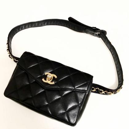 【美品】CHANEL マトラッセ ウエスト バッグ ポーチ ゴールド 金金具 ブラック ビンテージ チェーン ベルト シャネル マトラッセ CHANEL AS0465 ［PR］美品CHANEL パール