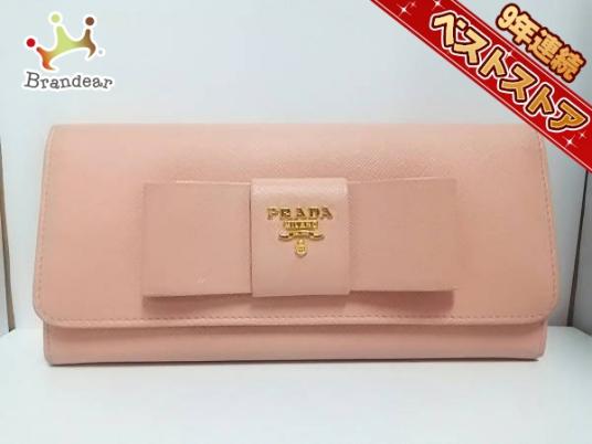 プラダ PRADA 財布 長財布 レザー ピンクベージュ リボン - 美品