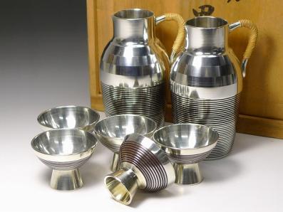 錫製 錫半 酒器 徳利 浪華 錫半造 4点セット 錫製 酒器 浪華 錫半造 