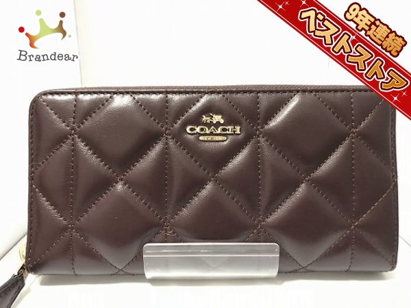 コーチ COACH 財布 長財布 レザー ダークブラウン F55672 キルティング レザーアコーディオン ジップ 美品